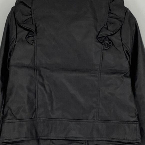 Bardot Junior Size 7-8 Black Chloe Faux Leather Ruffle Jacket Zip Front N1-18 - Picture 6 of 14